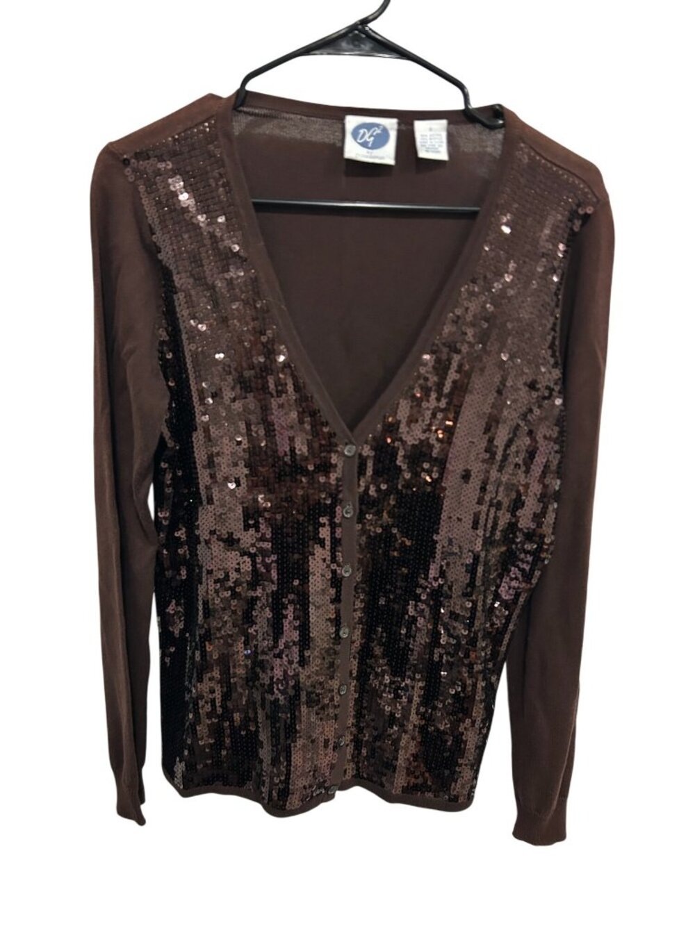 Diane Gilman Brown Sequin Embellished Cardigan Sweater Size Small Chic Glam